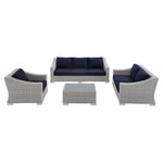 Conway 4-Piece Sunbrella® Outdoor Patio Wicker Rattan Furniture Set in Light Gray Navy
