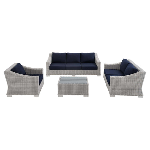 Conway 4-Piece Sunbrella® Outdoor Patio Wicker Rattan Furniture Set in Light Gray Navy