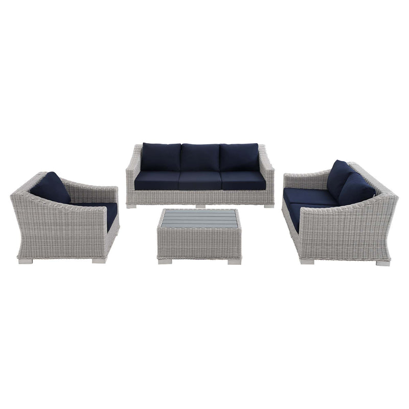 Conway 4-Piece Sunbrella® Outdoor Patio Wicker Rattan Furniture Set in Light Gray Navy
