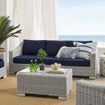 Conway 4-Piece Sunbrella® Outdoor Patio Wicker Rattan Furniture Set in Light Gray Navy