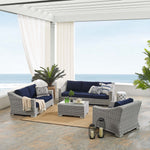 Conway 4-Piece Sunbrella® Outdoor Patio Wicker Rattan Furniture Set in Light Gray Navy