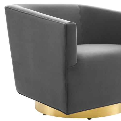 Twist Accent Lounge Performance Velvet Swivel Chair in Gold Charcoal