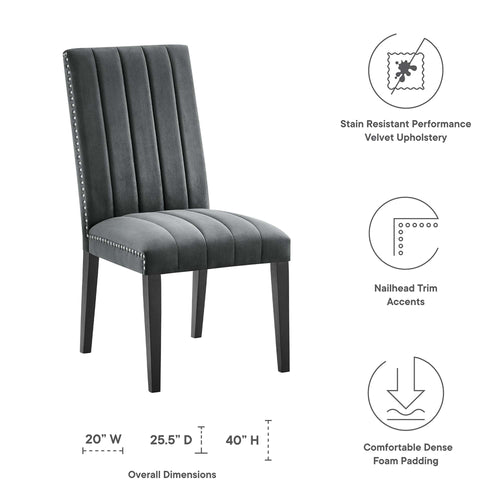 Catalyst Performance Velvet Dining Side Chairs Set of 2 in Gray