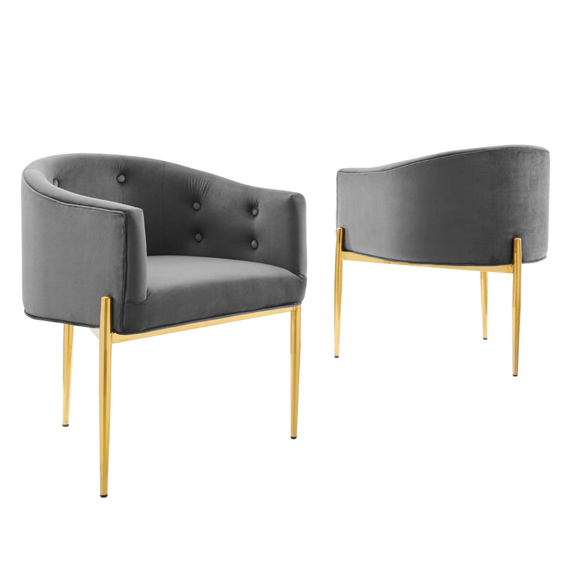 Savour Tufted Performance Velvet Accent Chairs Set of 2 in Gray