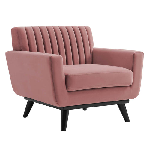 Engage Channel Tufted Performance Velvet Armchair in Dusty Rose