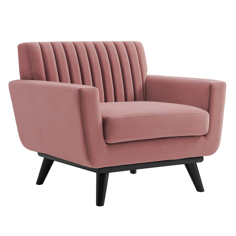 Engage Channel Tufted Performance Velvet Armchair in Dusty Rose