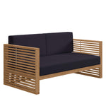 Carlsbad Teak Wood Outdoor Patio Loveseat in Natural Navy