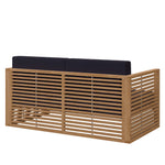 Carlsbad Teak Wood Outdoor Patio Loveseat in Natural Navy