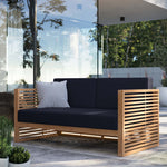 Carlsbad Teak Wood Outdoor Patio Loveseat in Natural Navy