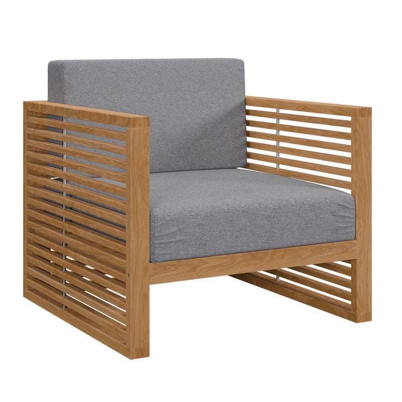 Carlsbad Teak Wood Outdoor Patio Armchair in Natural Gray