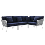Stance Outdoor Patio Aluminum Large Sectional Sofa in White Navy