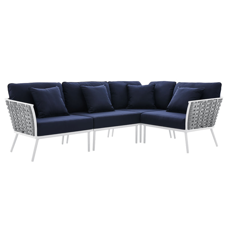 Stance Outdoor Patio Aluminum Large Sectional Sofa in White Navy