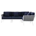 Stance Outdoor Patio Aluminum Large Sectional Sofa in White Navy