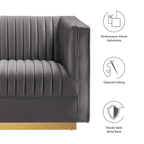 Sanguine 4-Piece Channel Tufted Performance Velvet Left-Facing Modular Sectional Sofa in Gray