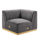 Sanguine 4-Piece Channel Tufted Performance Velvet Left-Facing Modular Sectional Sofa in Gray