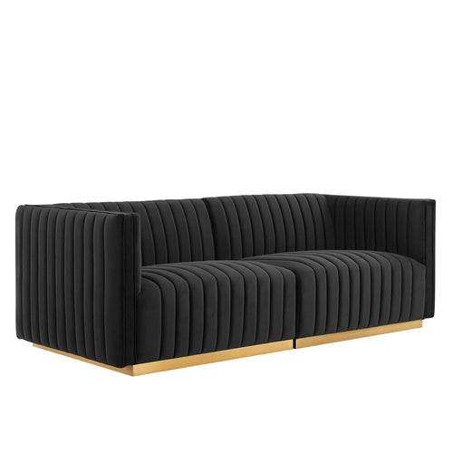 Conjure Channel Tufted Performance Velvet Loveseat in Gold Black