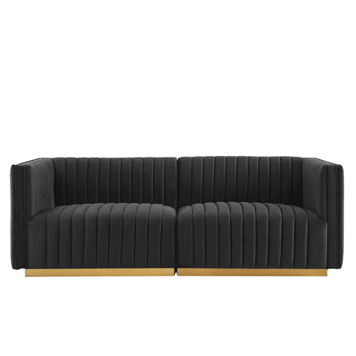 Conjure Channel Tufted Performance Velvet Loveseat in Gold Black