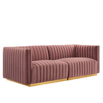 Conjure Channel Tufted Performance Velvet Loveseat in Gold Dusty Rose