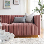 Conjure Channel Tufted Performance Velvet Loveseat in Gold Dusty Rose
