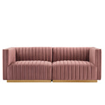 Conjure Channel Tufted Performance Velvet Loveseat in Gold Dusty Rose