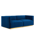 Conjure Channel Tufted Performance Velvet Loveseat in Gold Navy