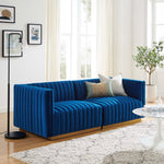 Conjure Channel Tufted Performance Velvet Loveseat in Gold Navy