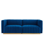 Conjure Channel Tufted Performance Velvet Loveseat in Gold Navy