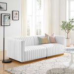 Conjure Channel Tufted Performance Velvet Loveseat in Gold White