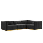Conjure 4-Piece Channel Tufted Performance Velvet Sectional in Gold Black
