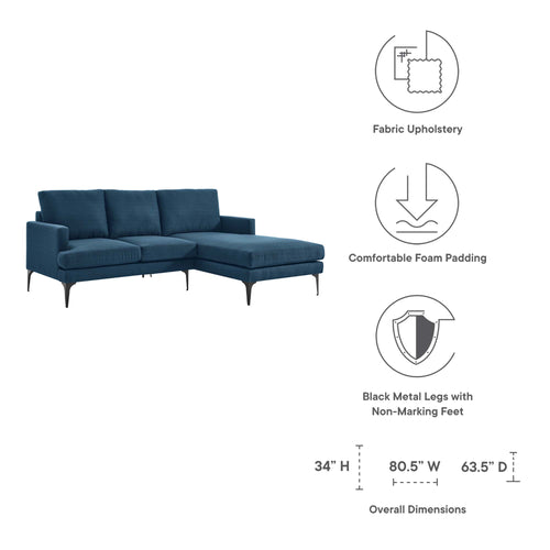 Evermore Right-Facing Upholstered Fabric Sectional Sofa in Azure