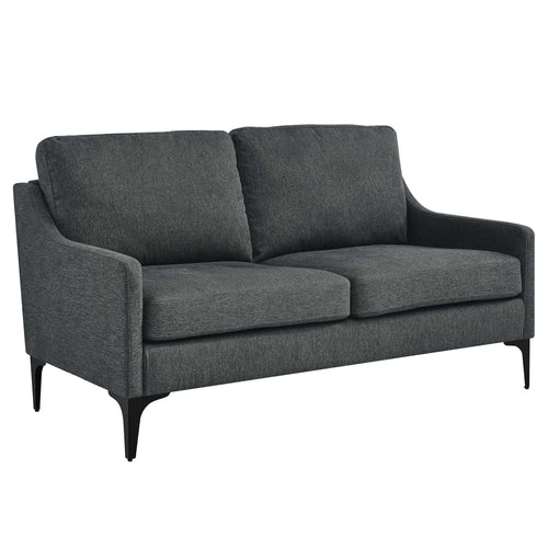 Corland Upholstered Fabric Loveseat in Charcoal