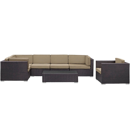 Corona 7 Piece Outdoor Patio Sectional Set in Espresso Mocha