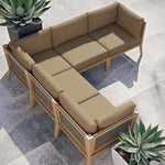 Clearwater 5-Piece Outdoor Patio Teak Wood Sectional Sofa in Gray Light Brown