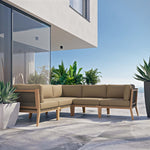 Clearwater 5-Piece Outdoor Patio Teak Wood Sectional Sofa in Gray Light Brown