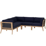 Clearwater 5-Piece Outdoor Patio Teak Wood Sectional Sofa in Gray Navy