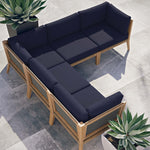 Clearwater 5-Piece Outdoor Patio Teak Wood Sectional Sofa in Gray Navy