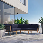Clearwater 5-Piece Outdoor Patio Teak Wood Sectional Sofa in Gray Navy