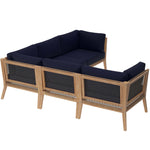 Clearwater 5-Piece Outdoor Patio Teak Wood Sectional Sofa in Gray Navy