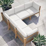 Clearwater 5-Piece Outdoor Patio Teak Wood Sectional Sofa in Gray White