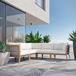 Clearwater 5-Piece Outdoor Patio Teak Wood Sectional Sofa in Gray White