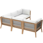 Clearwater 5-Piece Outdoor Patio Teak Wood Sectional Sofa in Gray White