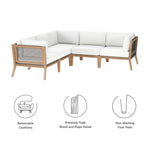 Clearwater 5-Piece Outdoor Patio Teak Wood Sectional Sofa in Gray White