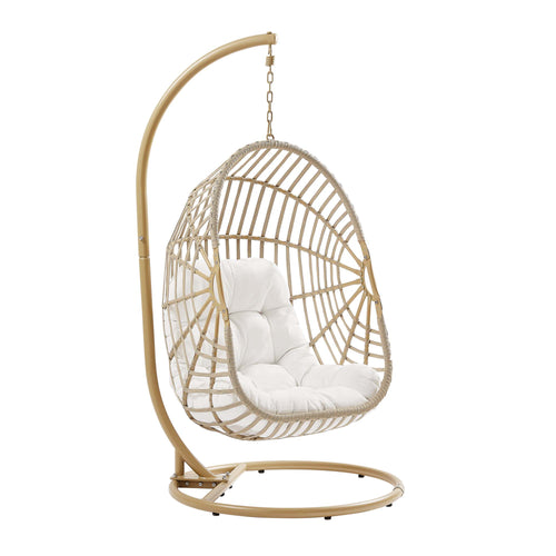 Amalie Wicker Rattan Outdoor Patio Rattan Swing Chair in Natural White