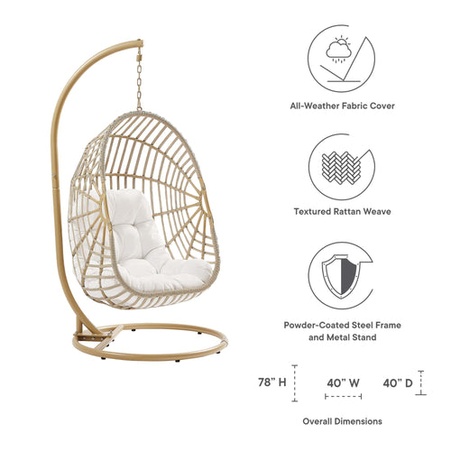 Amalie Wicker Rattan Outdoor Patio Rattan Swing Chair in Natural White