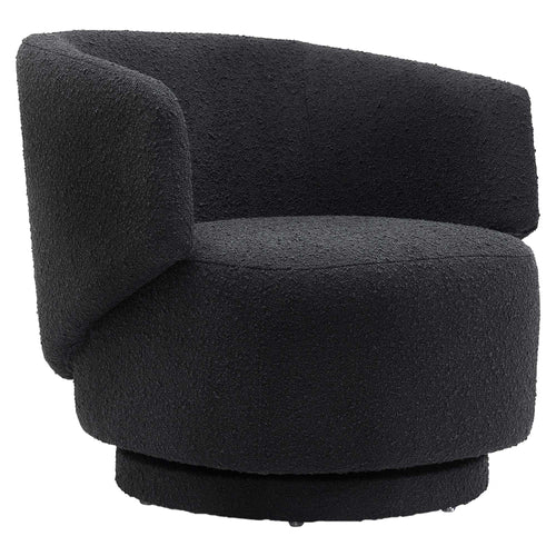 Celestia Boucle Fabric Swivel Chair in Black