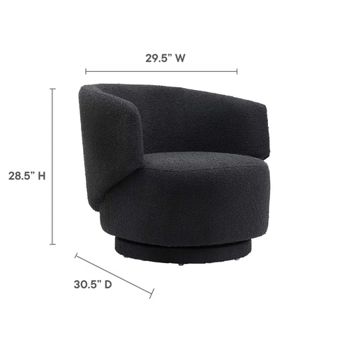 Celestia Boucle Fabric Swivel Chair in Black