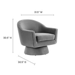 Astral Performance Velvet Fabric and Wood Swivel Chair in Gray
