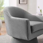 Astral Performance Velvet Fabric and Wood Swivel Chair in Gray
