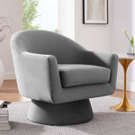 Astral Performance Velvet Fabric and Wood Swivel Chair in Gray