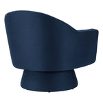 Astral Performance Velvet Fabric and Wood Swivel Chair in Midnight Blue